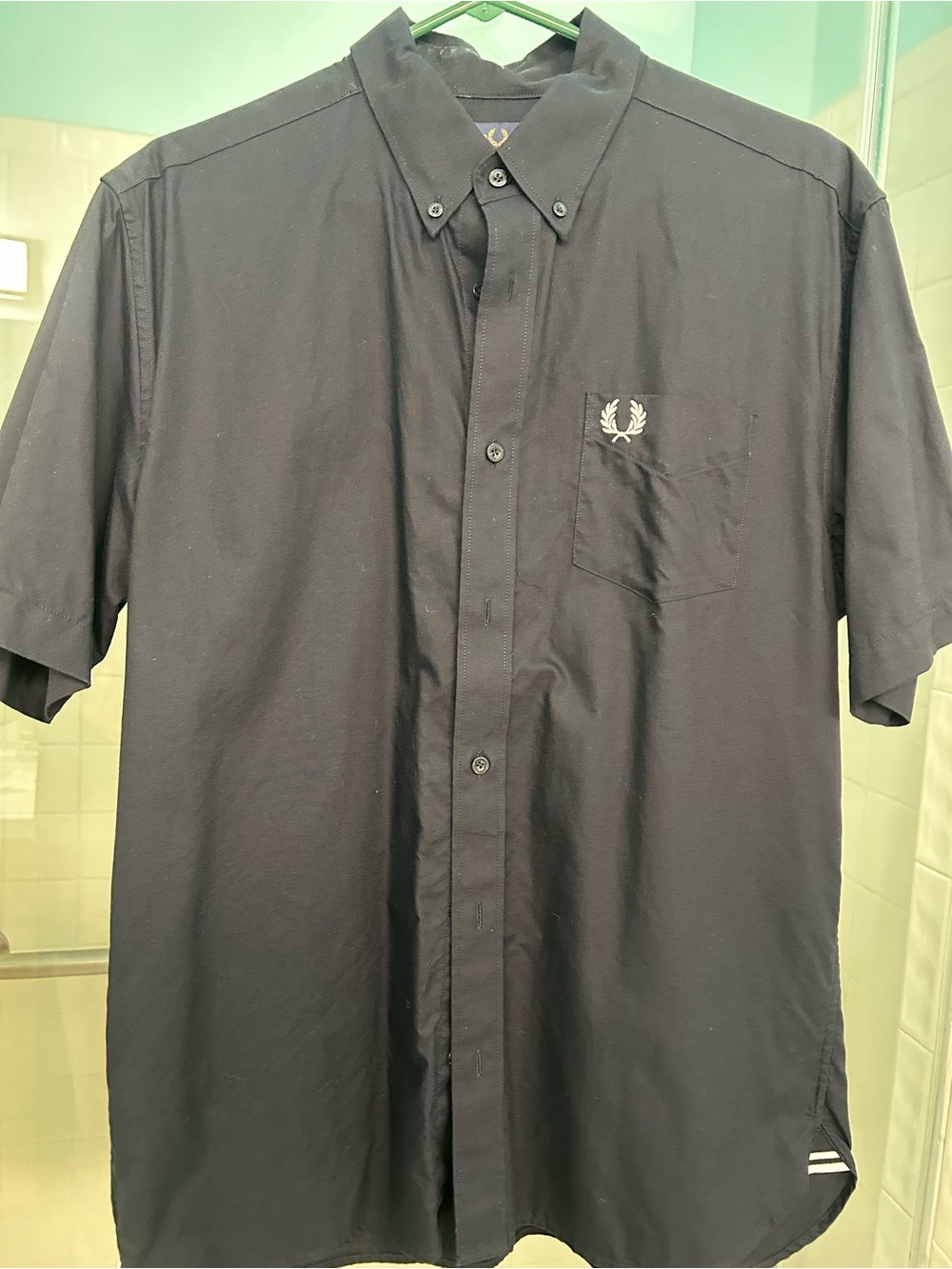 Fred Perry Navy Short-Sleeve Button-Down Shirt with Chest Pocket